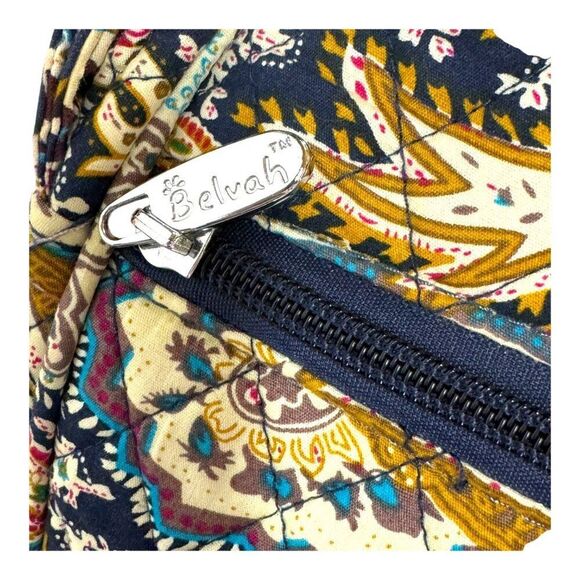Belvah Paisley Print Crossbody Quilted Bag Purse Navy Blue Yellow Medium - Picture 7 of 11